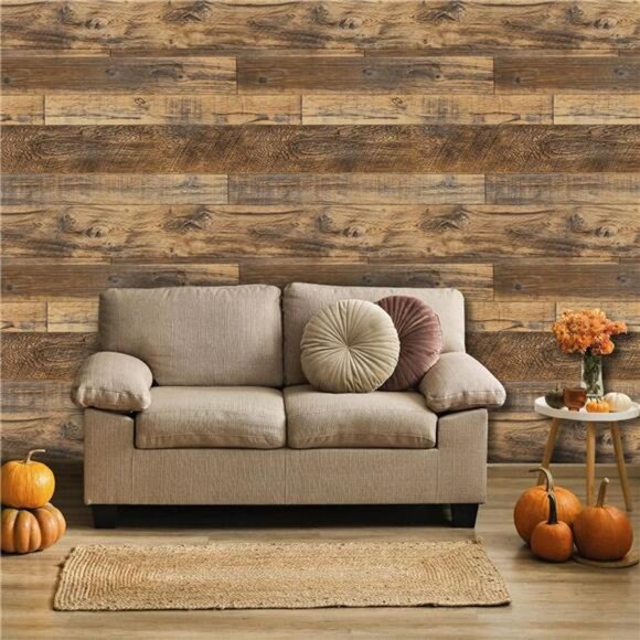 17.71''Ă—118'' Shiplap Peel and Stick Wallpaper Rustic Wood Grain Contact Paper - Picture 6 of 7